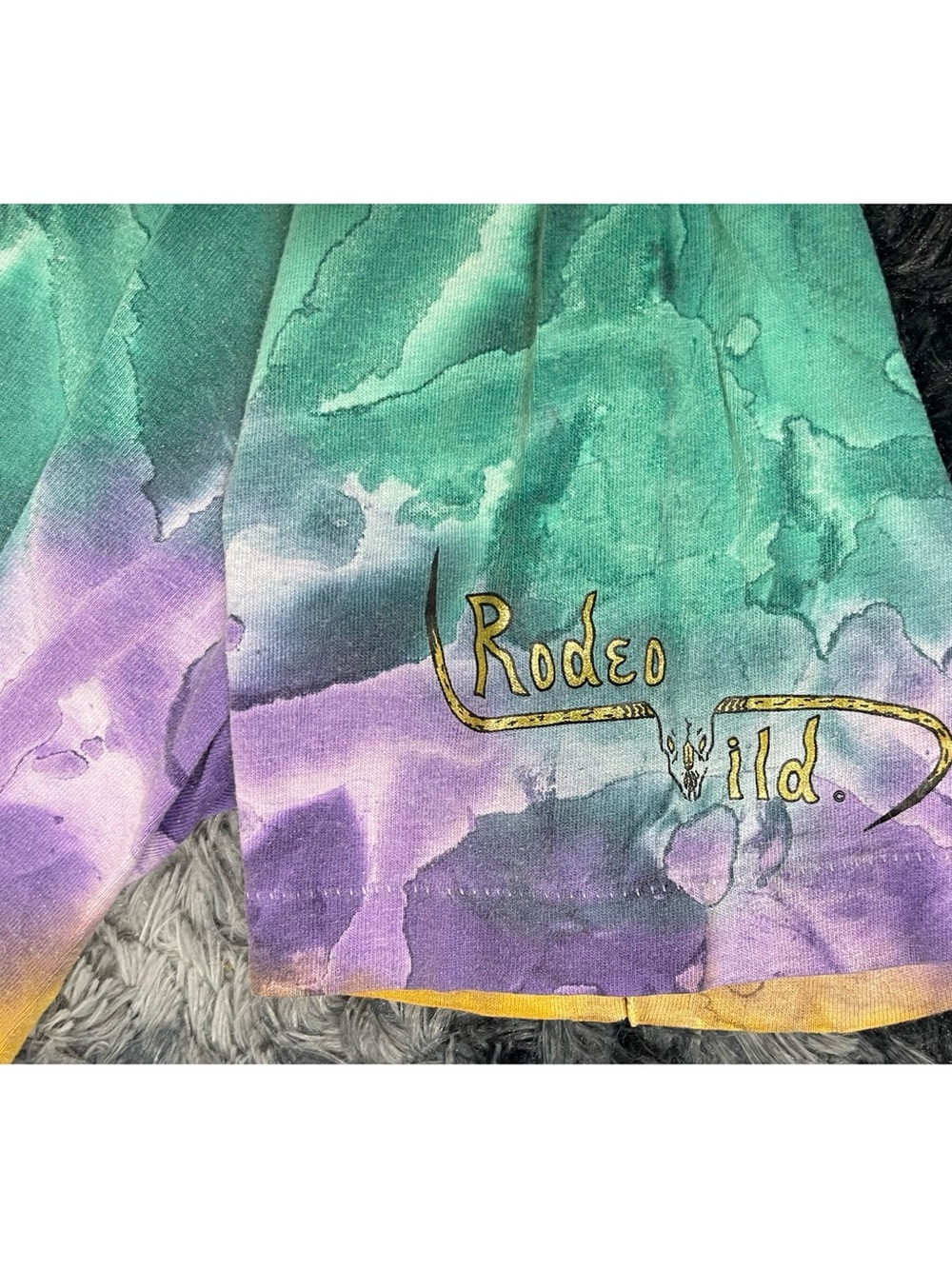 Vintage Rodeo Wild 93' Longhorn Skull Tie Dye Graphic T-Shirt - Picture 4 of 5